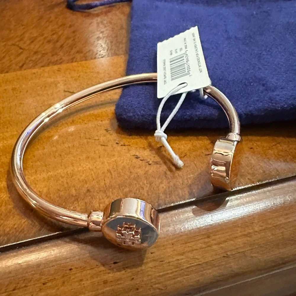 Tory‎ Burch Rose Gold Logo Bangle Bracelet NWT